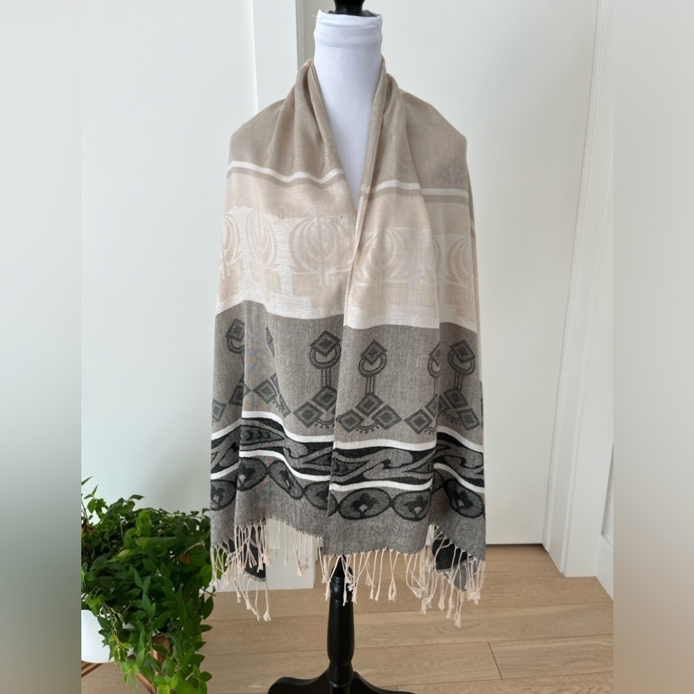 PASHMINA Scarf Shawl Wrap Geometric Designs Soft Neutral Travel Lightweight Chic